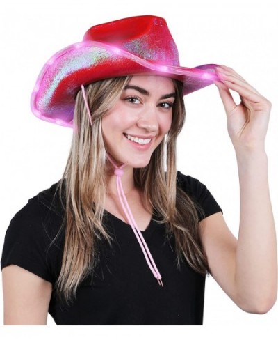 Sparkly Cowboy Hat – Fuchsia with Adjustable Drawstring Iridescent Light Up Cowgirl Hat LED Lights 15 in x 11 in x 6 in Pink ...