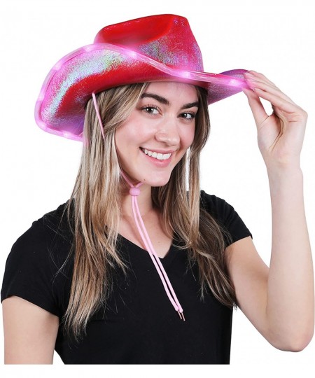 Sparkly Cowboy Hat – Fuchsia with Adjustable Drawstring Iridescent Light Up Cowgirl Hat LED Lights 15 in x 11 in x 6 in Pink ...