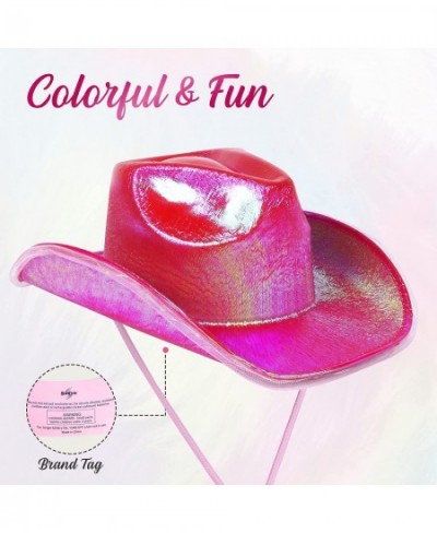 Sparkly Cowboy Hat – Fuchsia with Adjustable Drawstring Iridescent Light Up Cowgirl Hat LED Lights 15 in x 11 in x 6 in Pink ...