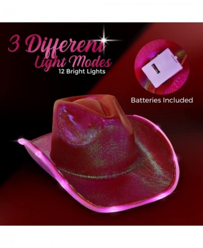 Sparkly Cowboy Hat – Fuchsia with Adjustable Drawstring Iridescent Light Up Cowgirl Hat LED Lights 15 in x 11 in x 6 in Pink ...