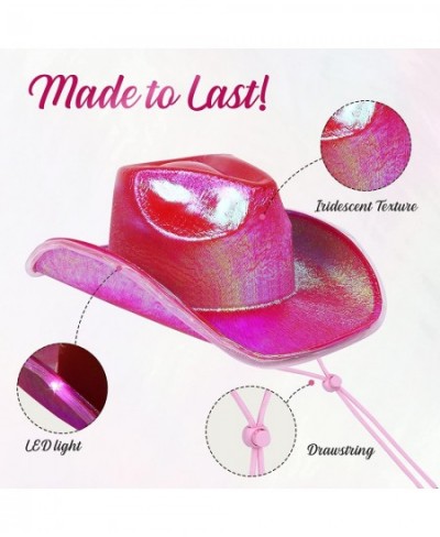 Sparkly Cowboy Hat – Fuchsia with Adjustable Drawstring Iridescent Light Up Cowgirl Hat LED Lights 15 in x 11 in x 6 in Pink ...