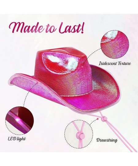 Sparkly Cowboy Hat – Fuchsia with Adjustable Drawstring Iridescent Light Up Cowgirl Hat LED Lights 15 in x 11 in x 6 in Pink ...