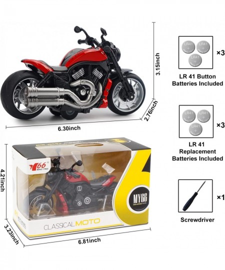 Pull Back Motorcycle Toys - Toy Motorcycle with Flashing Light up and Sounds for Aged 3+ Kids Christmas Birthday Gifts. (Red)...