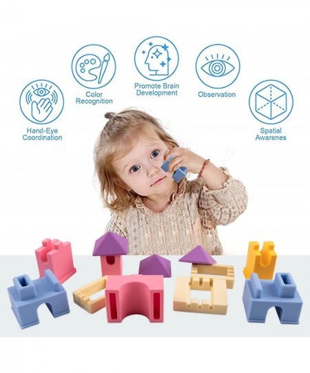 Silicone Stacking Blocks 12 PCS Baby Soft Castle Building Blocks - Montessori Kids Stacking & Nesting Toys for Babies 6 Month...