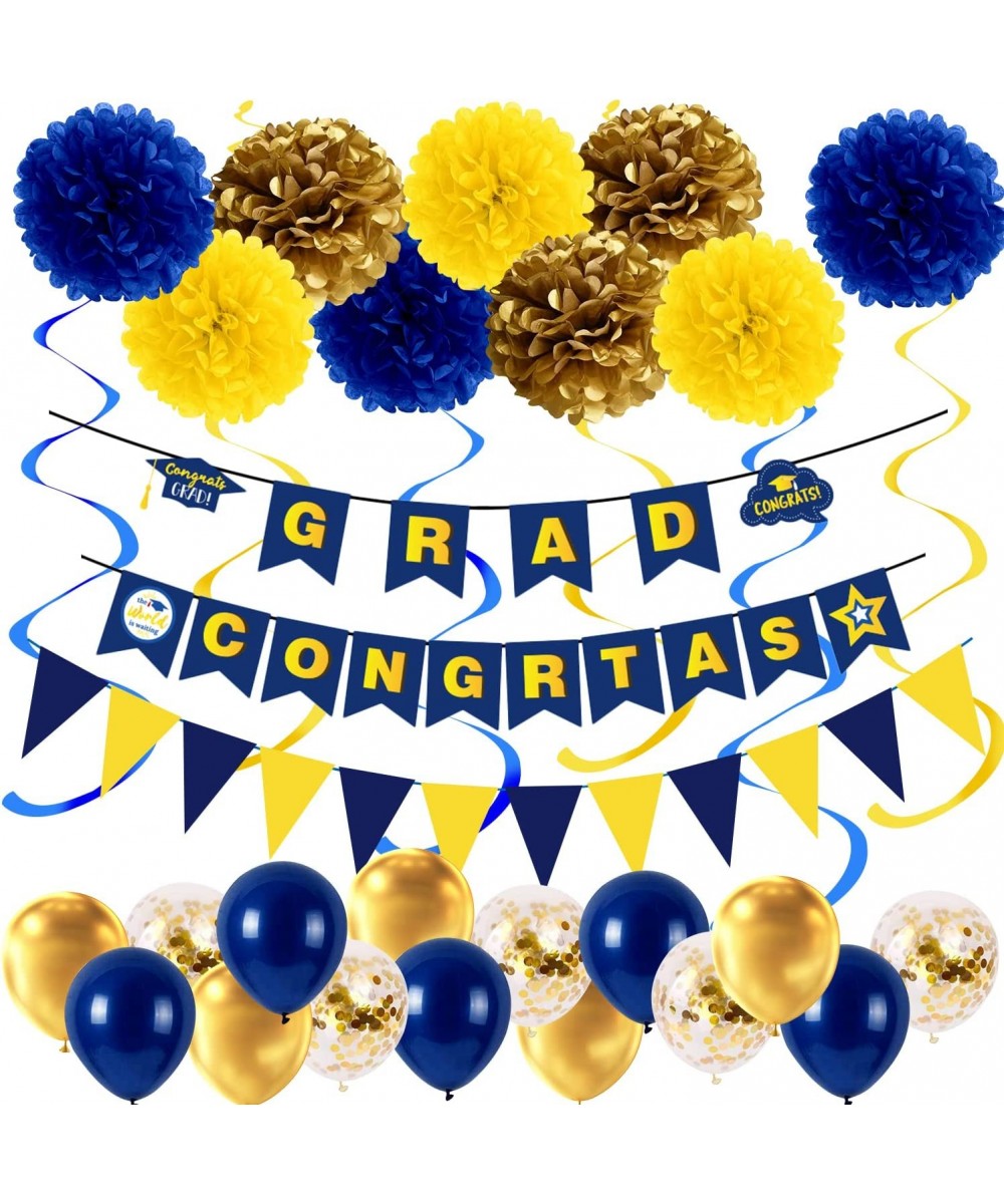 Graduation Party Decoration Kits 2022 Navy Blue and Gold Graduation Balloons Paper Pompoms Congrats Grad?Class of 2022 Gradua...