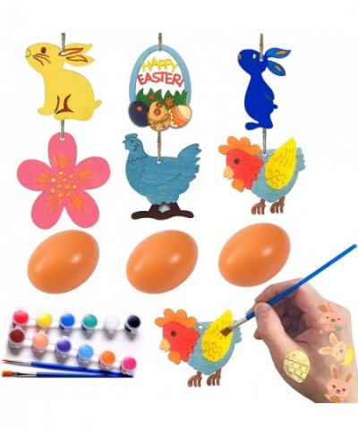 12Pcs Unfinished Wood Easter Pendant and Easter Kids Crafts Painting Toys Cutouts Pendant DIY Wooden Hanging Ornaments for Ea...