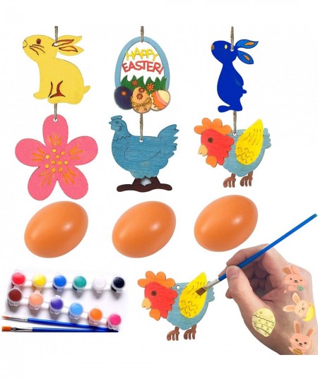 12Pcs Unfinished Wood Easter Pendant and Easter Kids Crafts Painting Toys Cutouts Pendant DIY Wooden Hanging Ornaments for Ea...