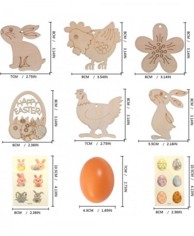 12Pcs Unfinished Wood Easter Pendant and Easter Kids Crafts Painting Toys Cutouts Pendant DIY Wooden Hanging Ornaments for Ea...