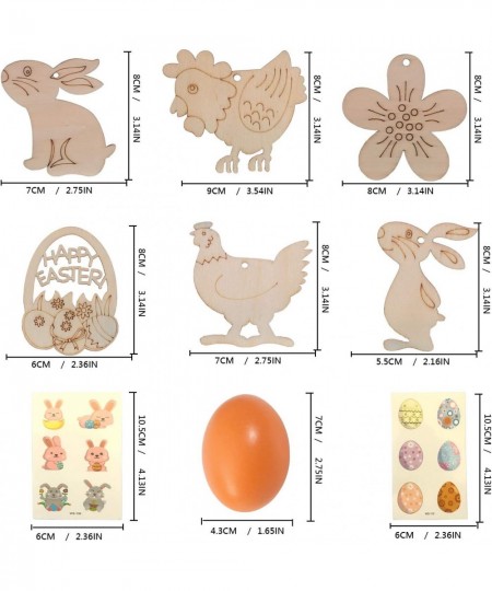 12Pcs Unfinished Wood Easter Pendant and Easter Kids Crafts Painting Toys Cutouts Pendant DIY Wooden Hanging Ornaments for Ea...