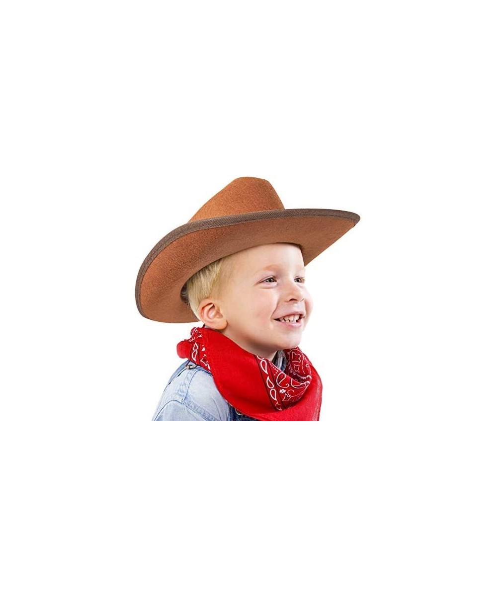 Junior Brown Cowboy Hat with Red Bandana Set - Kids Western Wear with Felt Cowboy Hat for Boys Kids Cowboy Hats for Dress up ...