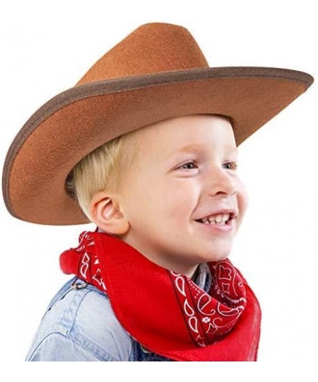 Junior Brown Cowboy Hat with Red Bandana Set - Kids Western Wear with Felt Cowboy Hat for Boys Kids Cowboy Hats for Dress up ...