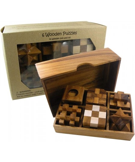 6 Wooden Puzzle Gift Set in A Wood Box - 3D Unique IQ Puzzles $51.73 - Brain Teaser Puzzles