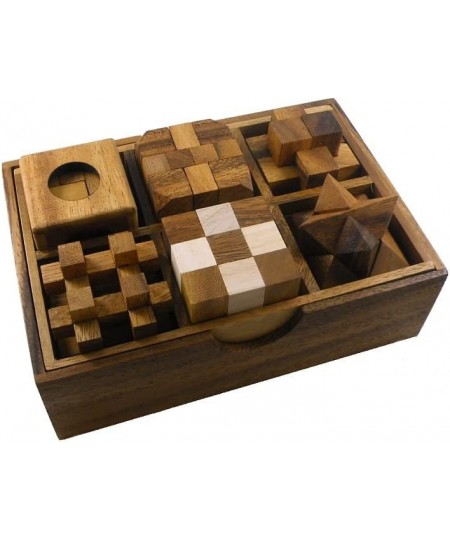 6 Wooden Puzzle Gift Set in A Wood Box - 3D Unique IQ Puzzles $51.73 - Brain Teaser Puzzles