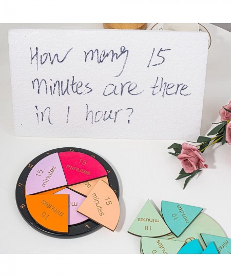 Wooden Montessori Fraction Clock Toy Math Learning Time Teaching Materials Set an Hour of Puzzles with Minute Tiles Learning ...