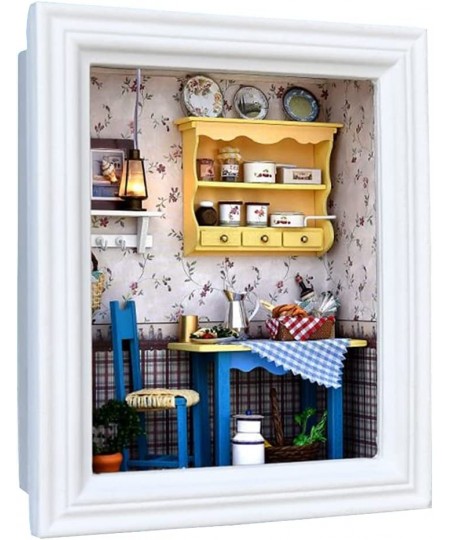 DIY Dollhouse Miniature Kit Creative Photo Frame Wall-Mounted Assembly Model Photo Frame Toy House with LED Lights for Adults...