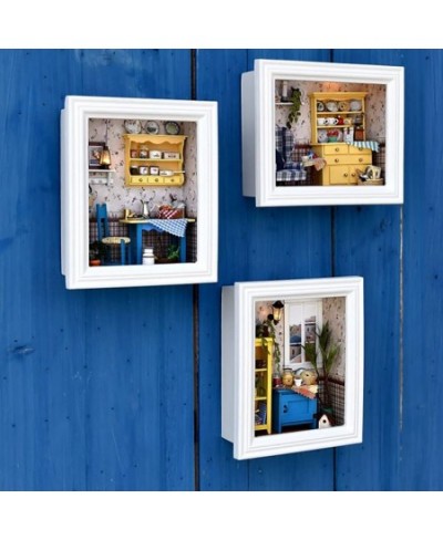 DIY Dollhouse Miniature Kit Creative Photo Frame Wall-Mounted Assembly Model Photo Frame Toy House with LED Lights for Adults...