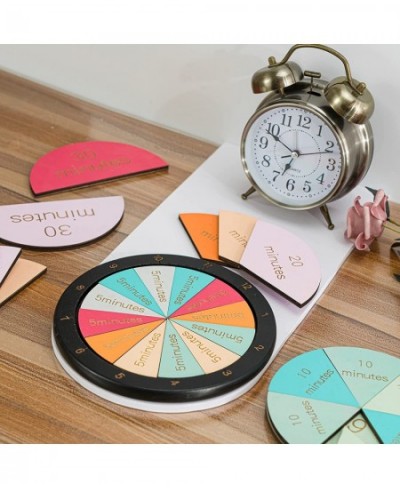 Wooden Montessori Fraction Clock Toy Math Learning Time Teaching Materials Set an Hour of Puzzles with Minute Tiles Learning ...