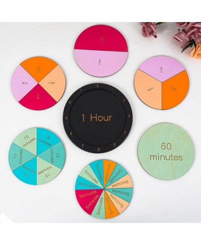 Wooden Montessori Fraction Clock Toy Math Learning Time Teaching Materials Set an Hour of Puzzles with Minute Tiles Learning ...