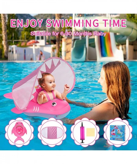 Baby Pool Float Baby Swim Float with Canopy Inflatable Baby Swimming Floaties with Safety Support Baby Shark Pool Floats for ...