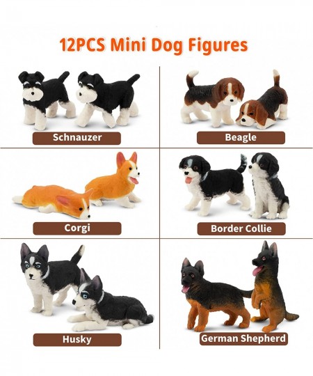 12PCS Dog Figurines Playset Realistic Detailed Plastic Puppy Figures Hand Painted Mini Dog Figures Toy Set Cake Toppers Birth...