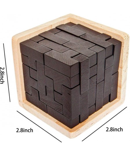 Wooden Brain Teaser Puzzle Cube Wooden Puzzles T-Shaped Jigsaw Logic Puzzle Educational Toy for Kids and Adults (Wine) $20.05...