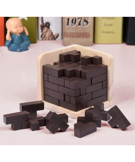 Wooden Brain Teaser Puzzle Cube Wooden Puzzles T-Shaped Jigsaw Logic Puzzle Educational Toy for Kids and Adults (Wine) $20.05...