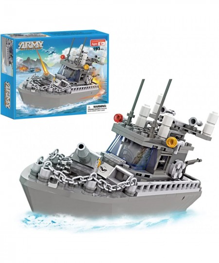 Battleship Building Kit 193 Pcs Army Ship Toys Coast Guard Warship with Solid Hull and Deck Military Building Set for Kids Bo...