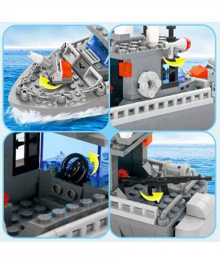 Battleship Building Kit 193 Pcs Army Ship Toys Coast Guard Warship with Solid Hull and Deck Military Building Set for Kids Bo...