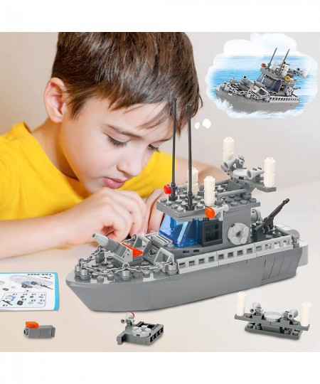 Battleship Building Kit 193 Pcs Army Ship Toys Coast Guard Warship with Solid Hull and Deck Military Building Set for Kids Bo...