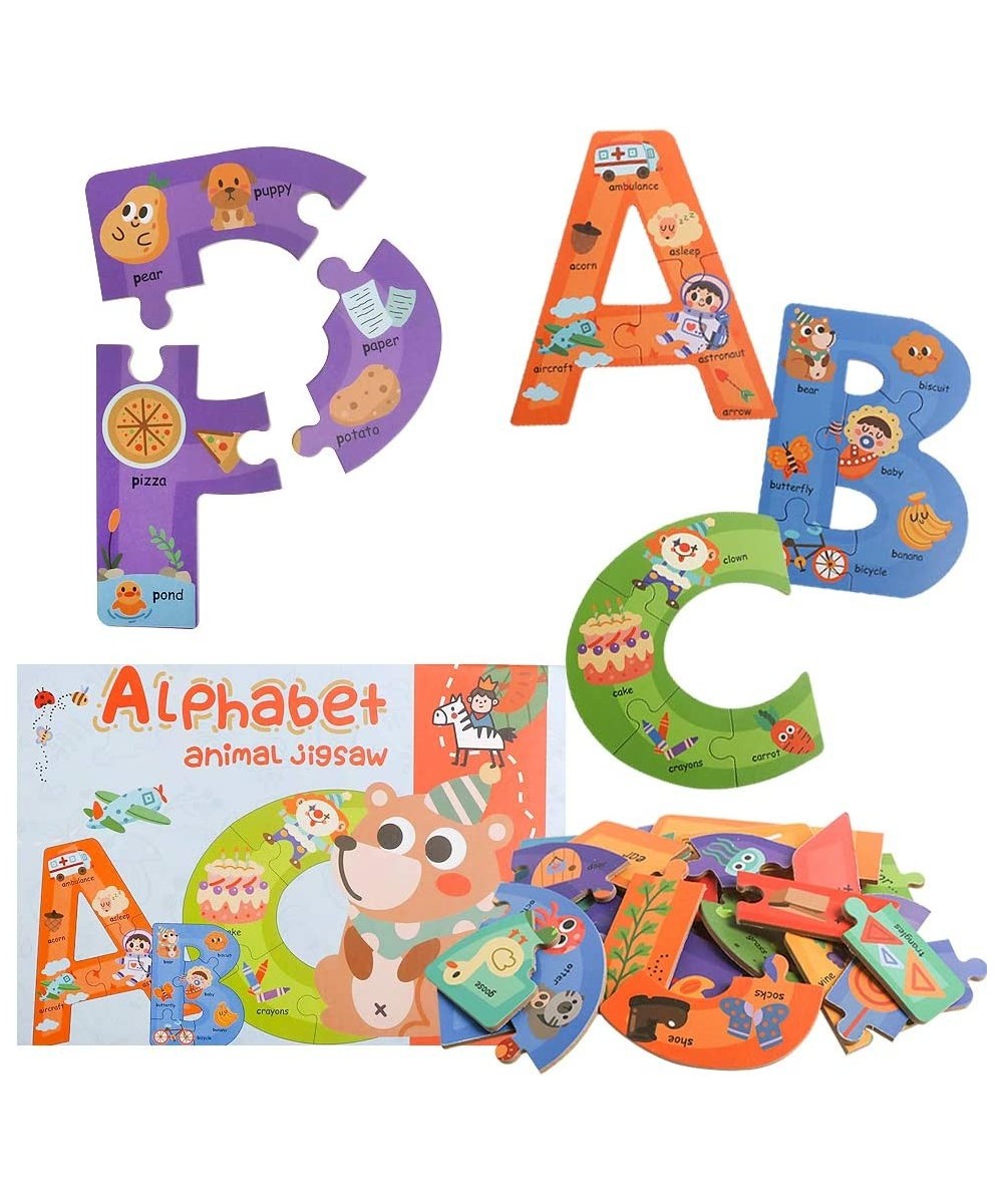 Wooden Jumbo Alphabet ABC Letter Toddler Puzzles Color Shape Animals Recognition Montessori STEM Jigsaw Preschool Learning Ed...