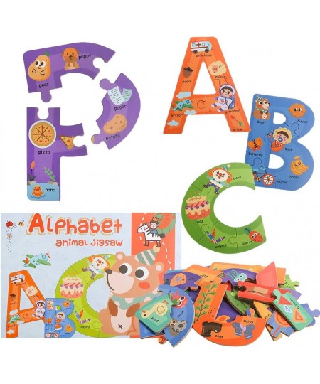 Wooden Jumbo Alphabet ABC Letter Toddler Puzzles Color Shape Animals Recognition Montessori STEM Jigsaw Preschool Learning Ed...