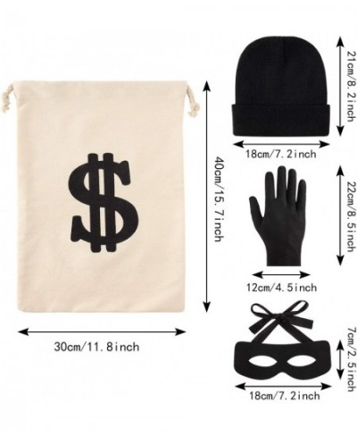 4 Pieces Robber Costume Set Include Canvas Dollar Sign Money Bags Bandit Eye Mask Knit Beanie Cap for Halloween Cosplay Burgl...