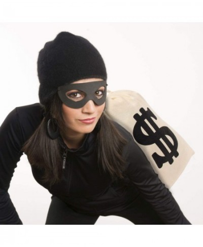 4 Pieces Robber Costume Set Include Canvas Dollar Sign Money Bags Bandit Eye Mask Knit Beanie Cap for Halloween Cosplay Burgl...