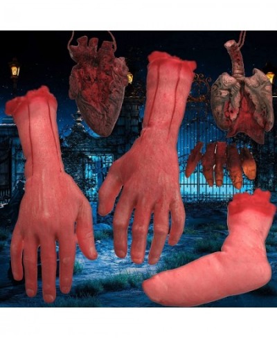 6 Pcs Fake Human Dead Body Parts Halloween Decorations Fake Hand Halloween Props Fake Foot Finger Heart Fake Lung Haunted Hou...