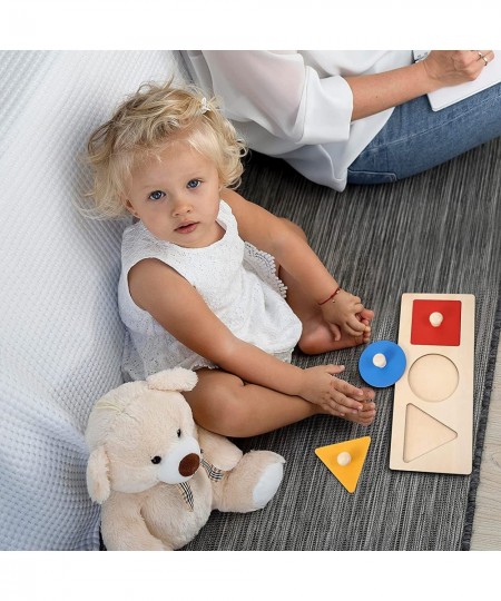 Baby Wooden Shape Puzzles Montessori Wood Knob Puzzle Board Geometric Shape Match Puzzles Preschool Training Tool for Baby Ki...