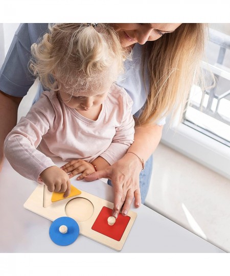 Baby Wooden Shape Puzzles Montessori Wood Knob Puzzle Board Geometric Shape Match Puzzles Preschool Training Tool for Baby Ki...