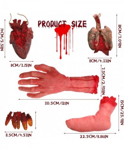 6 Pcs Fake Human Dead Body Parts Halloween Decorations Fake Hand Halloween Props Fake Foot Finger Heart Fake Lung Haunted Hou...