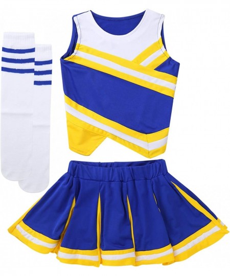 High School Girls Cheer Leader Costume Uniform Cheerleading Outfit Shell Top with Pleated Skirt Knee Socks Set $38.50 - Kids'...