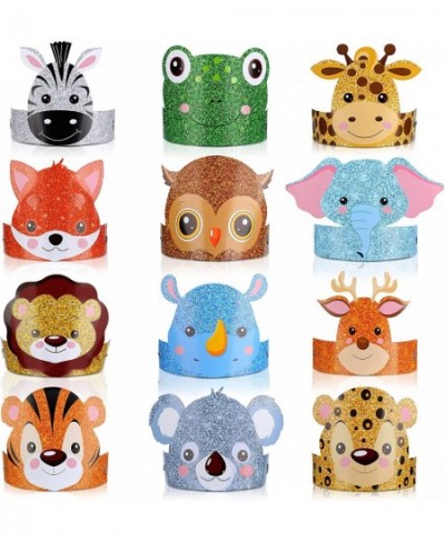 24 Pcs Animal Birthday Party Hats Jungle Safari Animal Headbands Jungle Animal Paper Party Crown for Girls Kids (Jungle Anima...