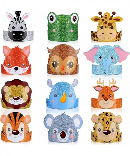 24 Pcs Animal Birthday Party Hats Jungle Safari Animal Headbands Jungle Animal Paper Party Crown for Girls Kids (Jungle Anima...