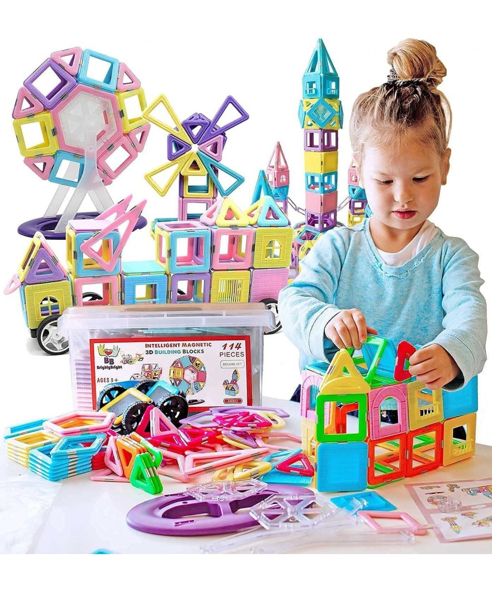 Magnetic Blocks Castle Building Toys Intelligent 3D STEM Educational Game for Kids Toddlers Boys Girls Magnet Tiles Set 114 P...