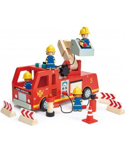 Fire Engine - Wooden Fire Truck Toy with Firefighters and Accessories - Story Telling Pretend Play and Imaginative Play for A...