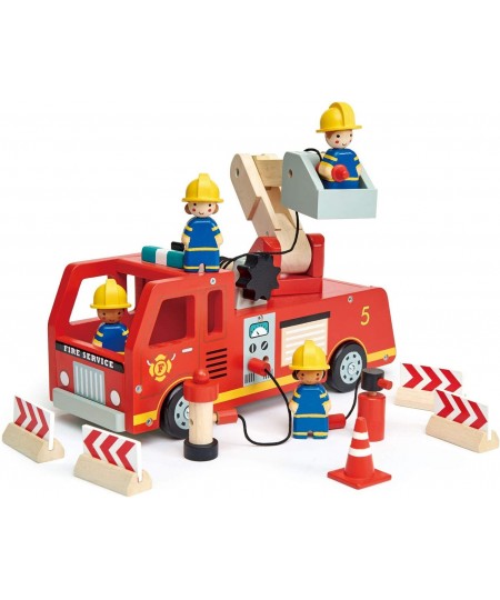 Fire Engine - Wooden Fire Truck Toy with Firefighters and Accessories - Story Telling Pretend Play and Imaginative Play for A...