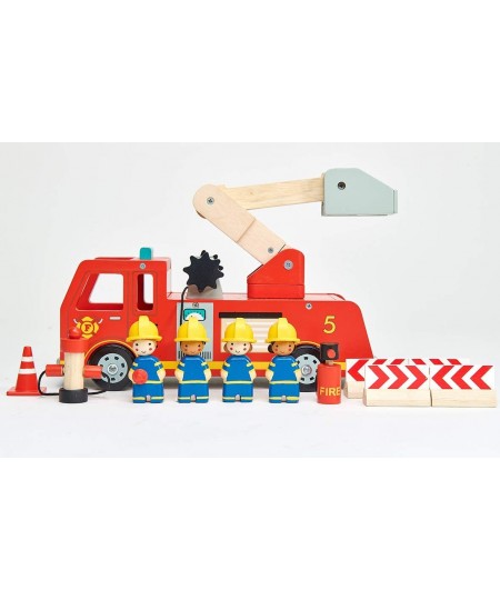 Fire Engine - Wooden Fire Truck Toy with Firefighters and Accessories - Story Telling Pretend Play and Imaginative Play for A...