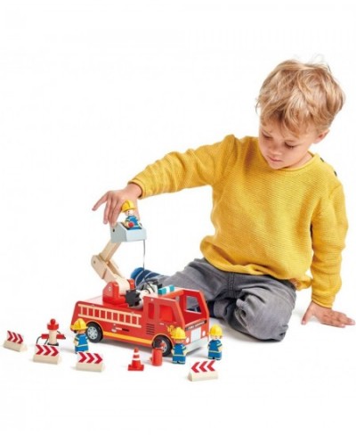 Fire Engine - Wooden Fire Truck Toy with Firefighters and Accessories - Story Telling Pretend Play and Imaginative Play for A...