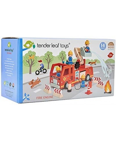 Fire Engine - Wooden Fire Truck Toy with Firefighters and Accessories - Story Telling Pretend Play and Imaginative Play for A...