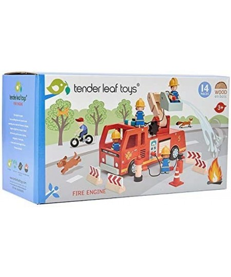 Fire Engine - Wooden Fire Truck Toy with Firefighters and Accessories - Story Telling Pretend Play and Imaginative Play for A...