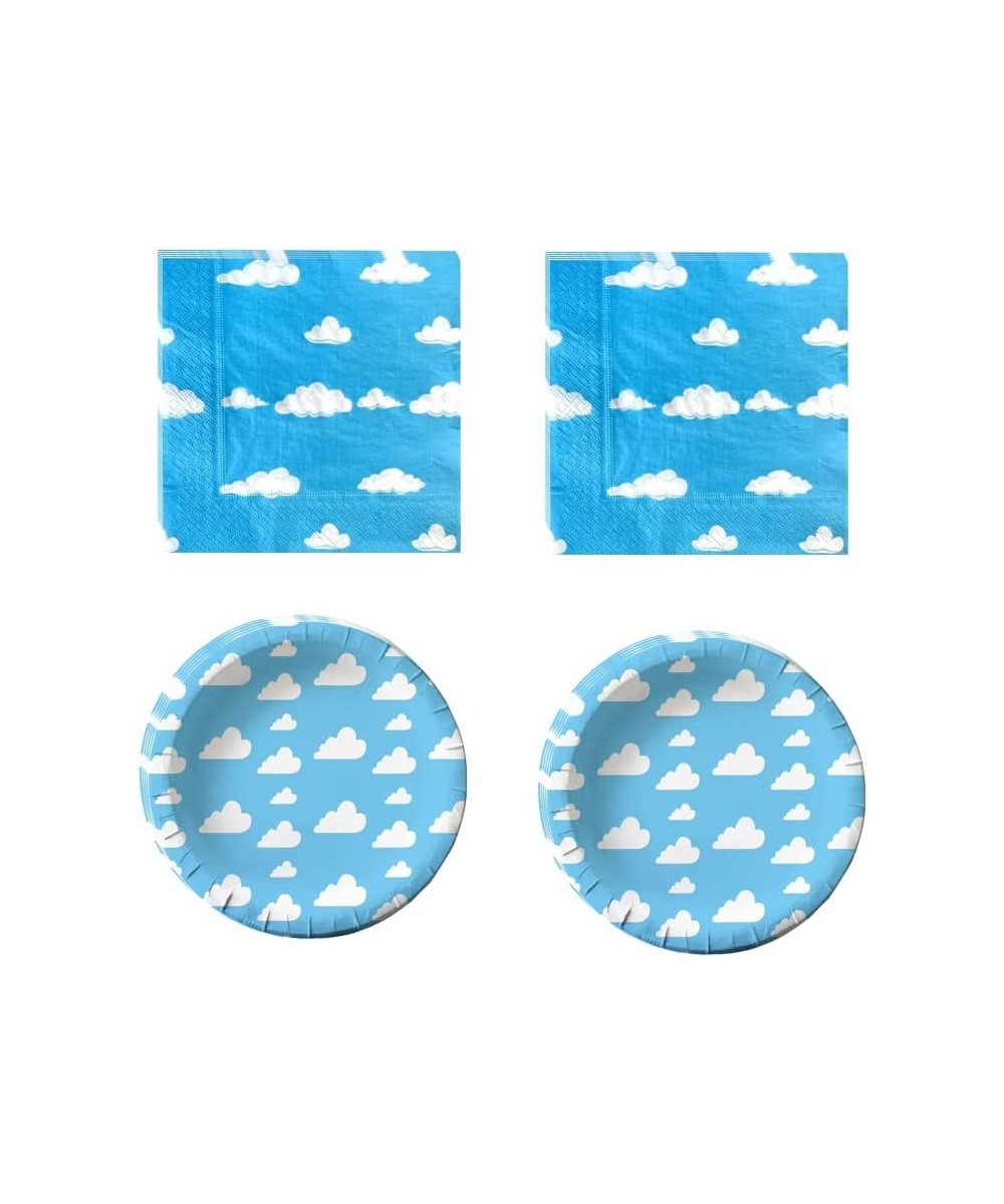 40pcs Blue Sky White Clouds Party Supplies include 20 Plates 20 Napkin Used for Cartoon Story Birthday Party Decoration Blue ...