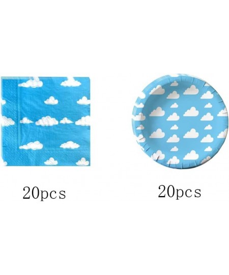 40pcs Blue Sky White Clouds Party Supplies include 20 Plates 20 Napkin Used for Cartoon Story Birthday Party Decoration Blue ...