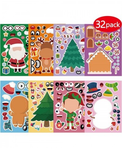 32 Sheets Christmas Party Games Stickers for Kids Crafts Make a Face Stickers DIY Make Your Own Santa Claus Snowman Reindeer ...